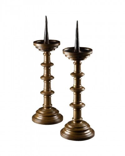 Pair of bronze candlesticks - Central Europe circa 1500