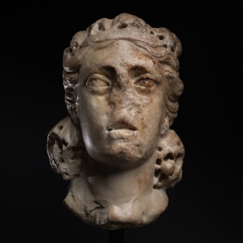 Tête de vertu en marbre - Italie (Sienne) XIVe siècle - Sculpture Style Moyen Âge