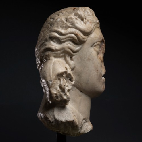 Tête de vertu en marbre - Italie (Sienne) XIVe siècle - Moyen Âge
