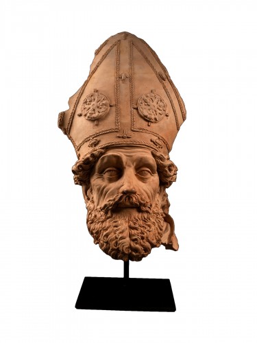 Terracotta Head of a Saint Bishop, attributed to Begarelli Italy16th century