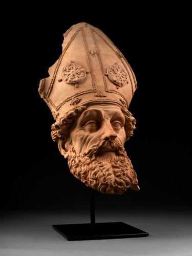 Sculpture Sculpture en Terre cuite - Tête de saint évêque en Terre cuite,  attribuée à Begarelli Italie XVIe siècle