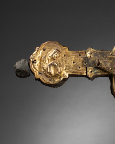 Middle age - Processional cross in wood and gilded brass - Lombardy, Italy Circa 1400