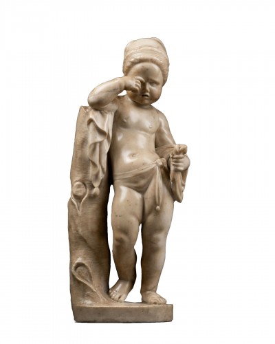 Cupidon réprimandé par Némésis en marbre - Italie XVIe siècle