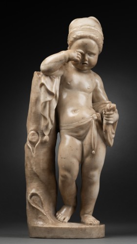 Cupidon réprimandé par Némésis en marbre - Italie XVIe siècle - Sculpture Style Renaissance