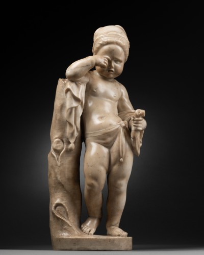 Sculpture Sculpture en Marbre - Cupidon réprimandé par Némésis en marbre - Italie XVIe siècle