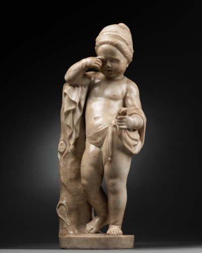 Cupidon réprimandé par Némésis en marbre - Italie XVIe siècle - Renaissance
