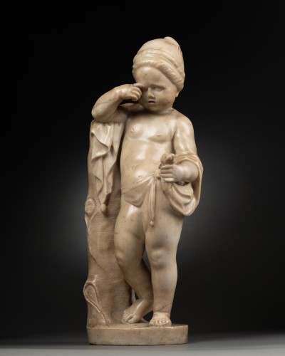 Antiquités - Cupidon réprimandé par Némésis en marbre - Italie XVIe siècle