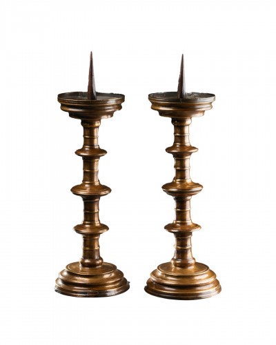 Pair of bronze candlesticks - Central Europe - circa 1500
