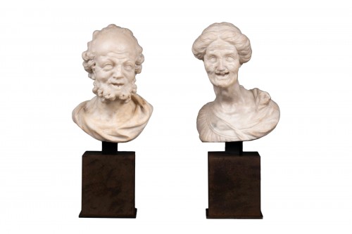 Paire de bustes en marbre - Italie Fin du XVIIe siècle