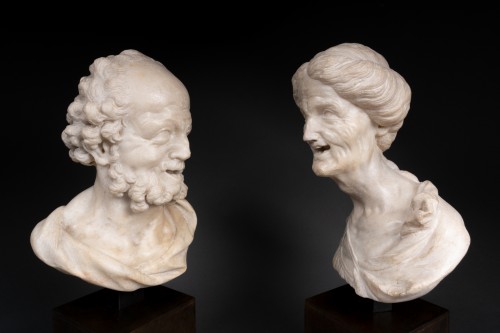 Paire de bustes en marbre - Italie fin du XVIIe siècle - Galerie Alexandre Piatti