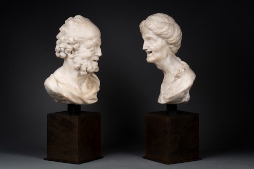 XVIIe siècle - Paire de bustes en marbre - Italie fin du XVIIe siècle