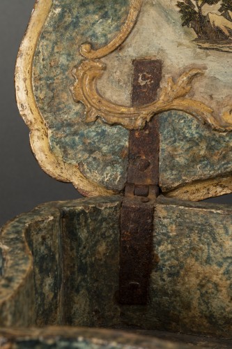 Antiquités - Boîte à couture en bois et arte povera - Vénétie début du XVIIIe siècle
