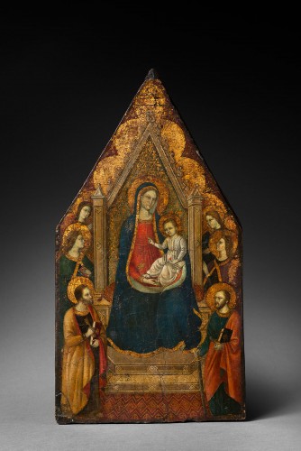 Virgin in majesty with a &quot;golden background&quot; - Tuscan Primitive 14th cent - Paintings & Drawings Style 