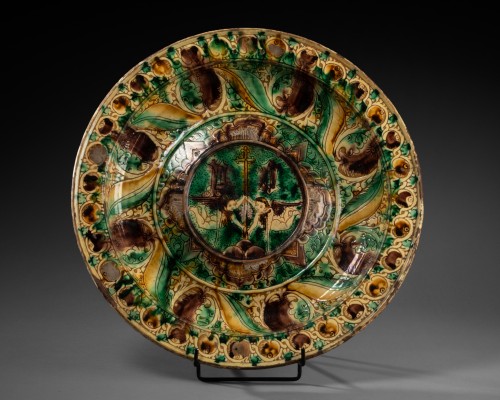 Dish two angels - Castelfiorentino 16th century  - Porcelain & Faience Style 