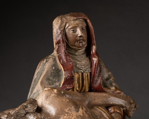 Middle age - Pieta - France, Champagne Limestone and polychromy Circa 1500