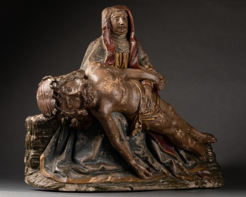 Antiquités - Pieta - France, Champagne Limestone and polychromy Circa 1500