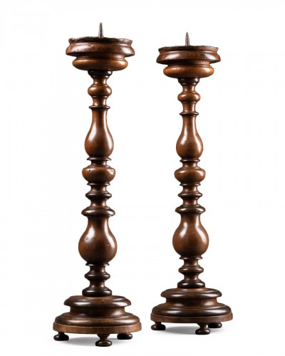 Pair of wooden candlesticks Louis XIII - France Early 17th century