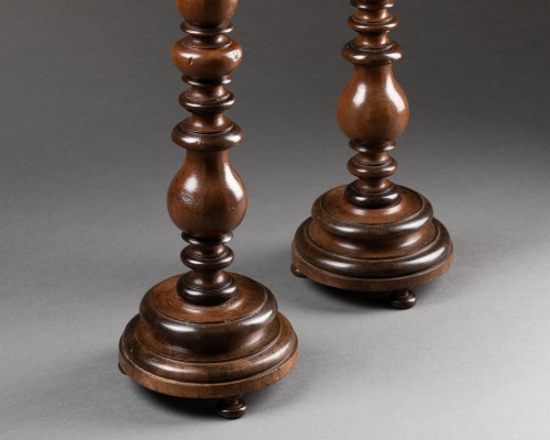 17th century - Pair of wooden candlesticks Louis XIII - France Early 17th century