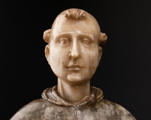 Sculpture Sculpture en Marbre - Buste de Saint-Dominique en Albâtre - Italie XVIIe siècle