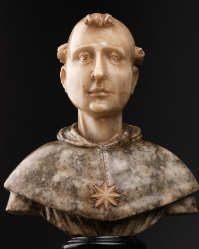 Bust of Saint Dominic in Alabaster - Italy17th century - 