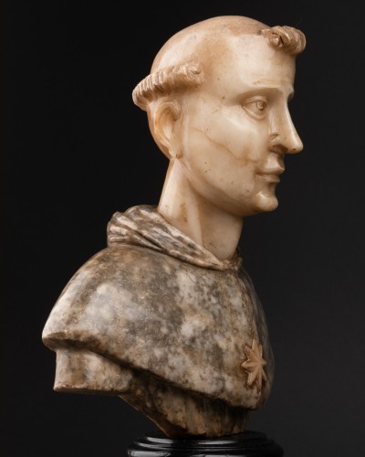 Antiquités - Buste de Saint-Dominique en Albâtre - Italie XVIIe siècle