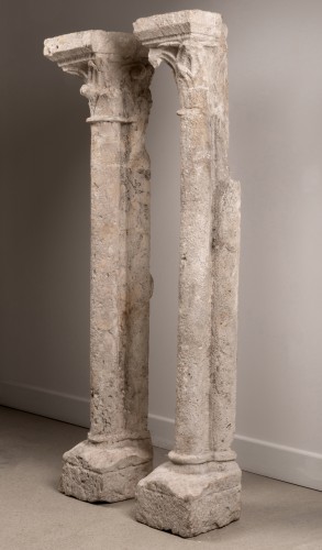 pair ofStone  gothic columns - France 13th century - 