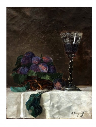 Nature morte aux prunes et verre- Denis Pierre Bergeret (1846-1910)