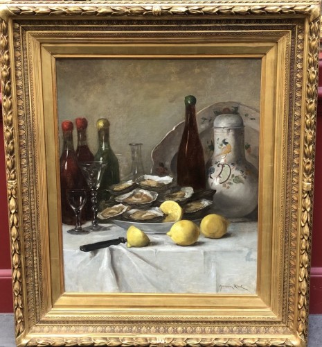 Germain RIBOT (1845-1893) - Nature morte aux huitres et citrons - Tableaux et dessins Style 