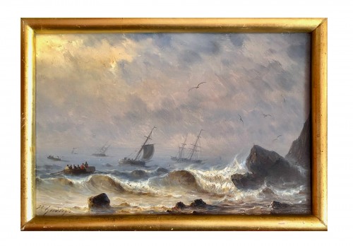 Henriette Herminie GUDIN (1825-?) - Pêche sur une mer agitée