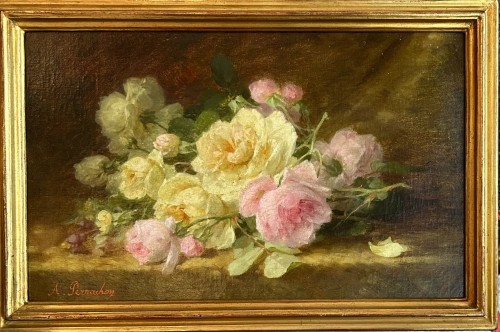 André BENOIT PERRACHON (1828-1908) - Un Jeté de roses variées