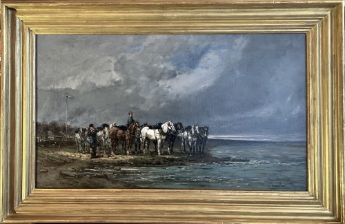  Chevaux dans l'attente du bac - Jules Jacques VEYRASSAT (1828-1893)