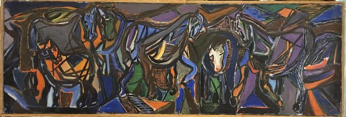 Chevaux au haras - Jacques chevalier (1924-1999)