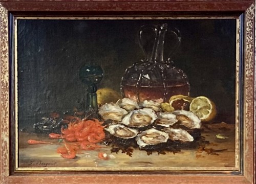 Nature Morte aux huîtres et crevettes - Denis Pierre Bergeret (1846-1910) - Tableaux et dessins Style 