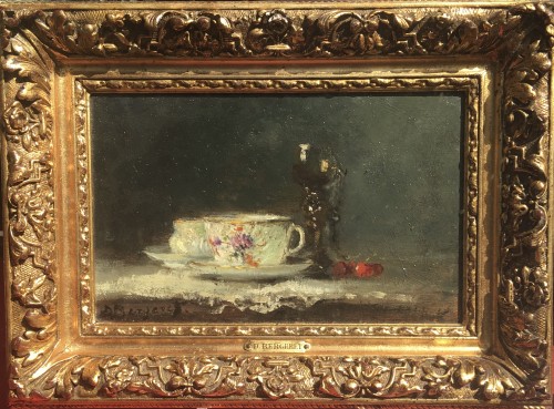Cerises et tasses en porcelaine - Denis Pierre Bergeret (1846-1910)