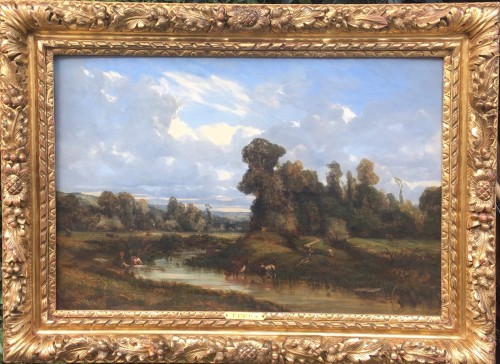 Cours d'eau et lavandière - Camille FLERS (1802-1868) - Tableaux et dessins Style 