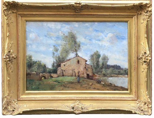 Paul Désiré Trouillebert-(1829-1900) - Washerwomen near the mill