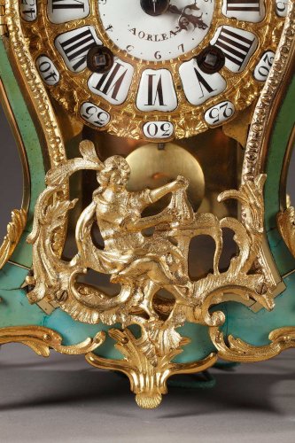 Horlogerie Cartel - Cartel en corne verte d’époque Louis XV signé Musson