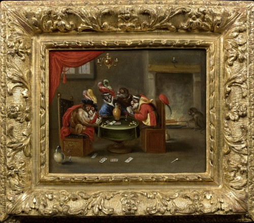 Singes joueurs de cartes, attribué à Ferdinand van KESSEL (1648-1696) - Galerie Barnabé