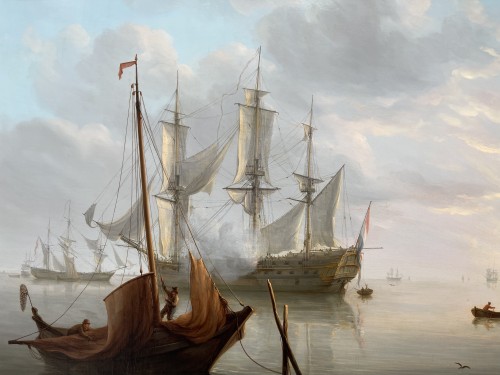 Martinus SCHOUMAN (1770–1848) Vaisseaux et canots à voiles au mouillage - Tableaux et dessins Style 