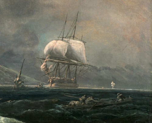 XVIIIe siècle - Carlo BONAVIA (actif à Naples vers 1751 – 1788) Vaisseau par mer agitée 