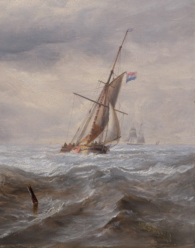 XIXe siècle - Navires sur mer agitée, James Wilson CARMICHAEL (1800 – 1868)