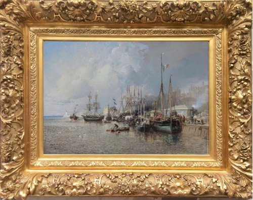 Antiquités - Jules Achille NOËL (Nançy 1815 - 1881 Mustapha) Vue du port du Havre 1872