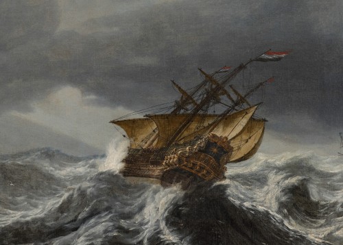 Hendrick STAETS (1600/1626 - 1659/1679) - Navires hollandais dans une mer agitée - Tableaux et dessins Style 