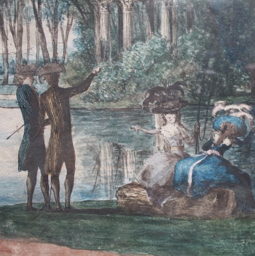 Tableaux et dessins Dessin, Aquarelle & Pastel - Élément de Transparent par Louis Carrogis, dit "Carmontelle" (1717 - Paris - 1806)