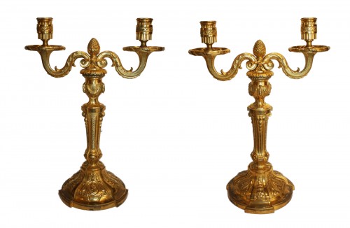 Paire de candélabres à deux bras de lumière époque Louis XVI
