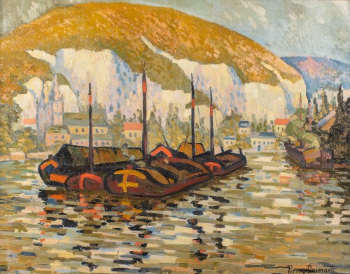Barges at "Pré aux Loups" - Pierre DUMONT (1884-1936)