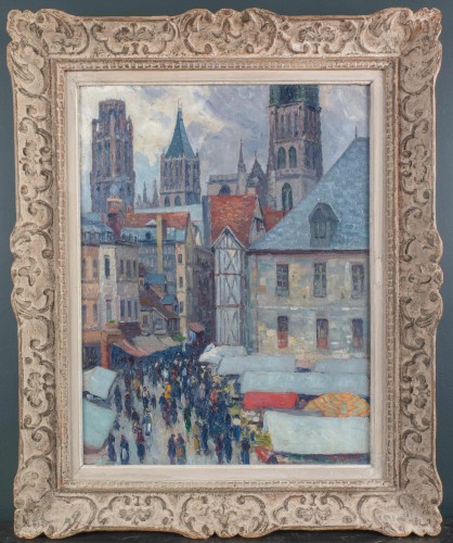 The square of the Upper Old Tower, market day - Narcisse Guilbert (1878-1942) - Paintings & Drawings Style 