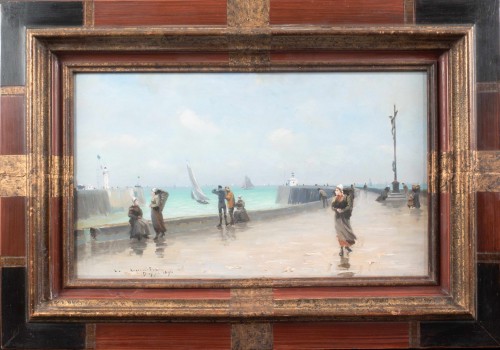 Tableaux et dessins  - Dieppe, les jetées - Léon-Jules LEMAÎTRE (1850-1905)