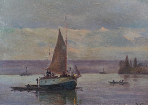 Boat on the Seine at dusk - Joseph DELATTRE (1858-1912)