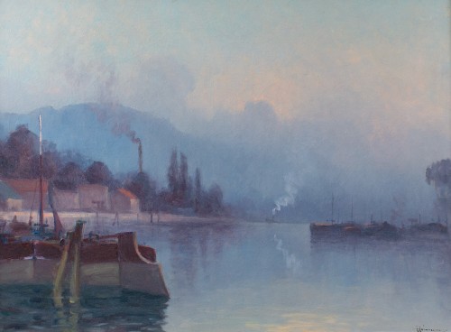 Péniches au Pré aux Loups - Narcisse Hénocque (1879-1952)